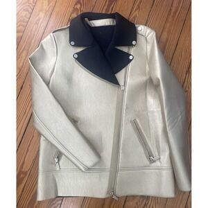 Armani Exchange Women's Faux Leather Flap Moto Jacket, Soft‎ Gold, Medium